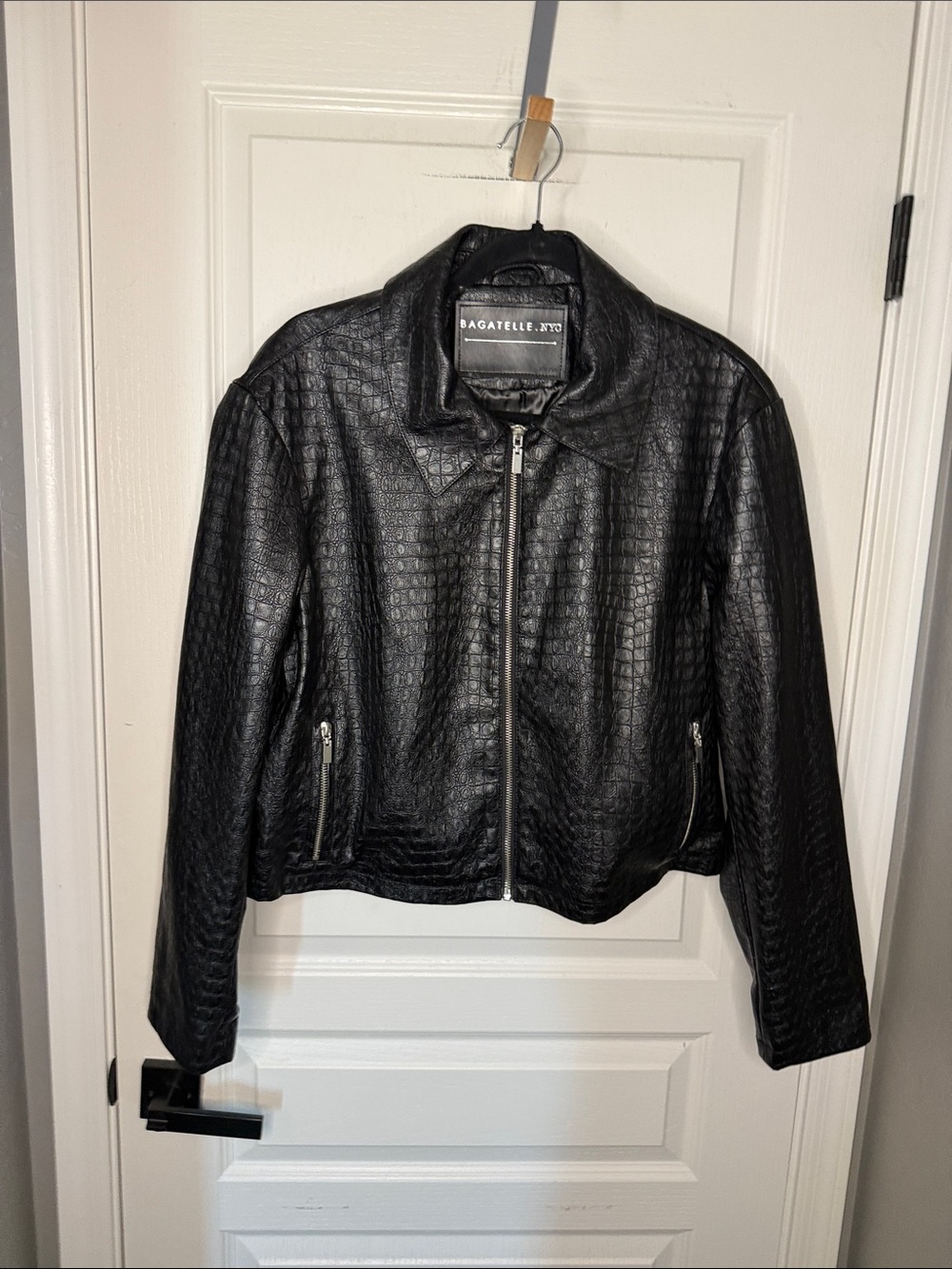 bagatelle Black Croc-Embossed Leather Zip Jacket